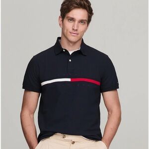 NWOT Tommy Hilfiger navy shirt sleeve two button polo shirt, size XL